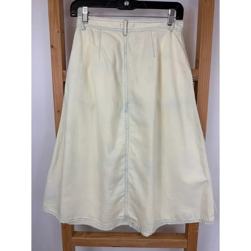 BDG Urban Outfitters Cream Denim Button Front Midi Skirt Size 2